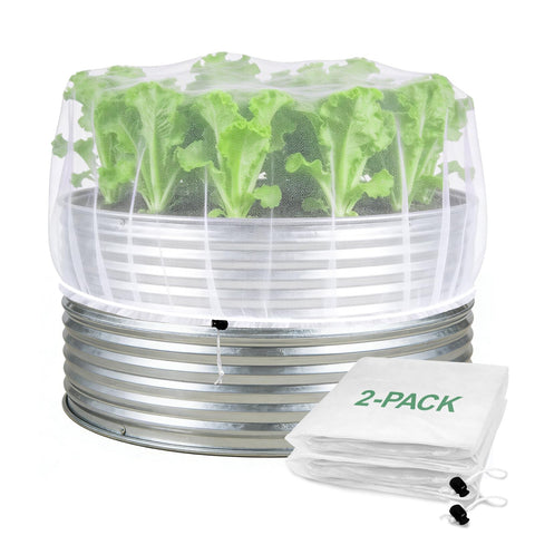 PJT 2-pack garden netting over a 2 ft round bed provides bird and pest protection.