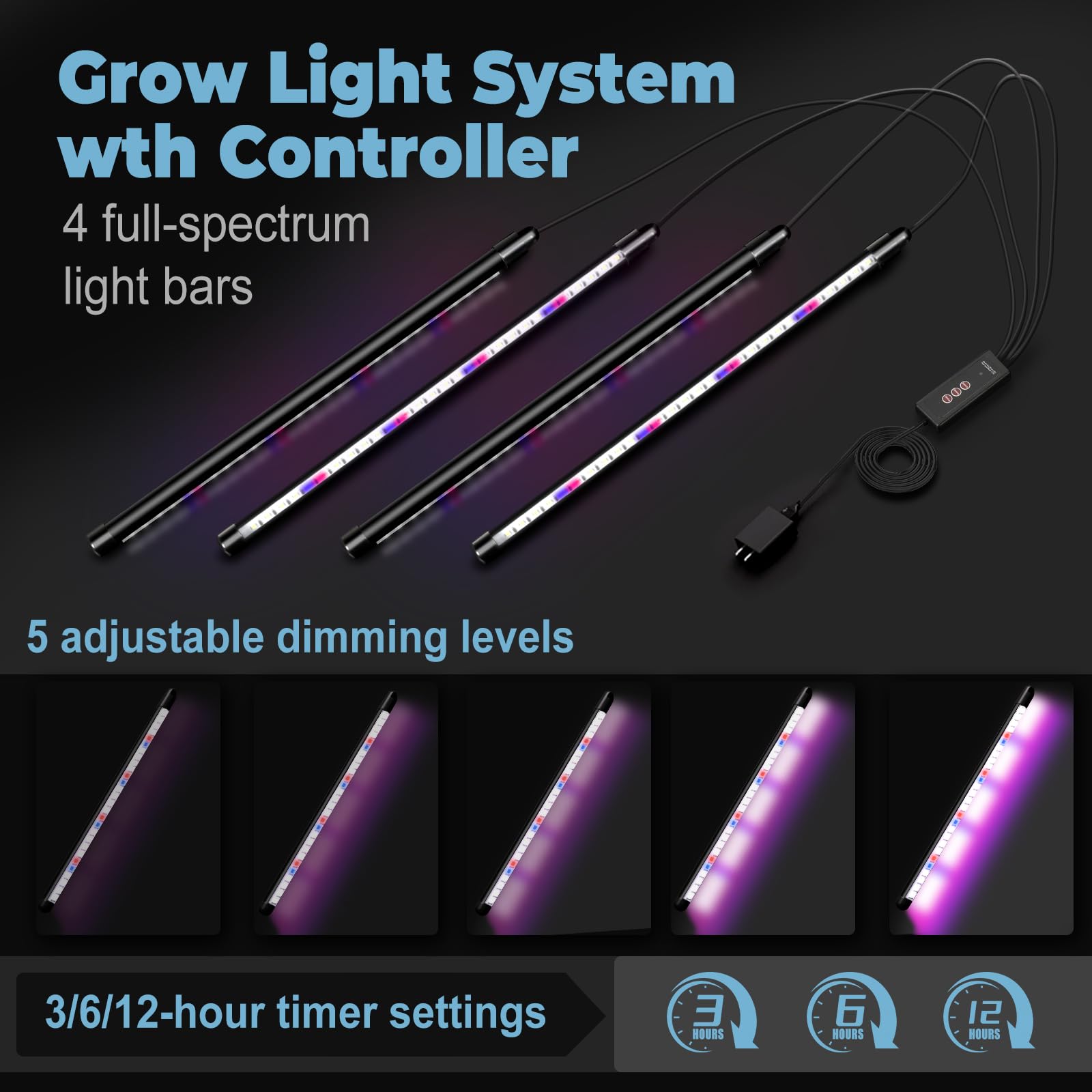 PJT four full-spectrum LED grow light tubes simulate sunlight.