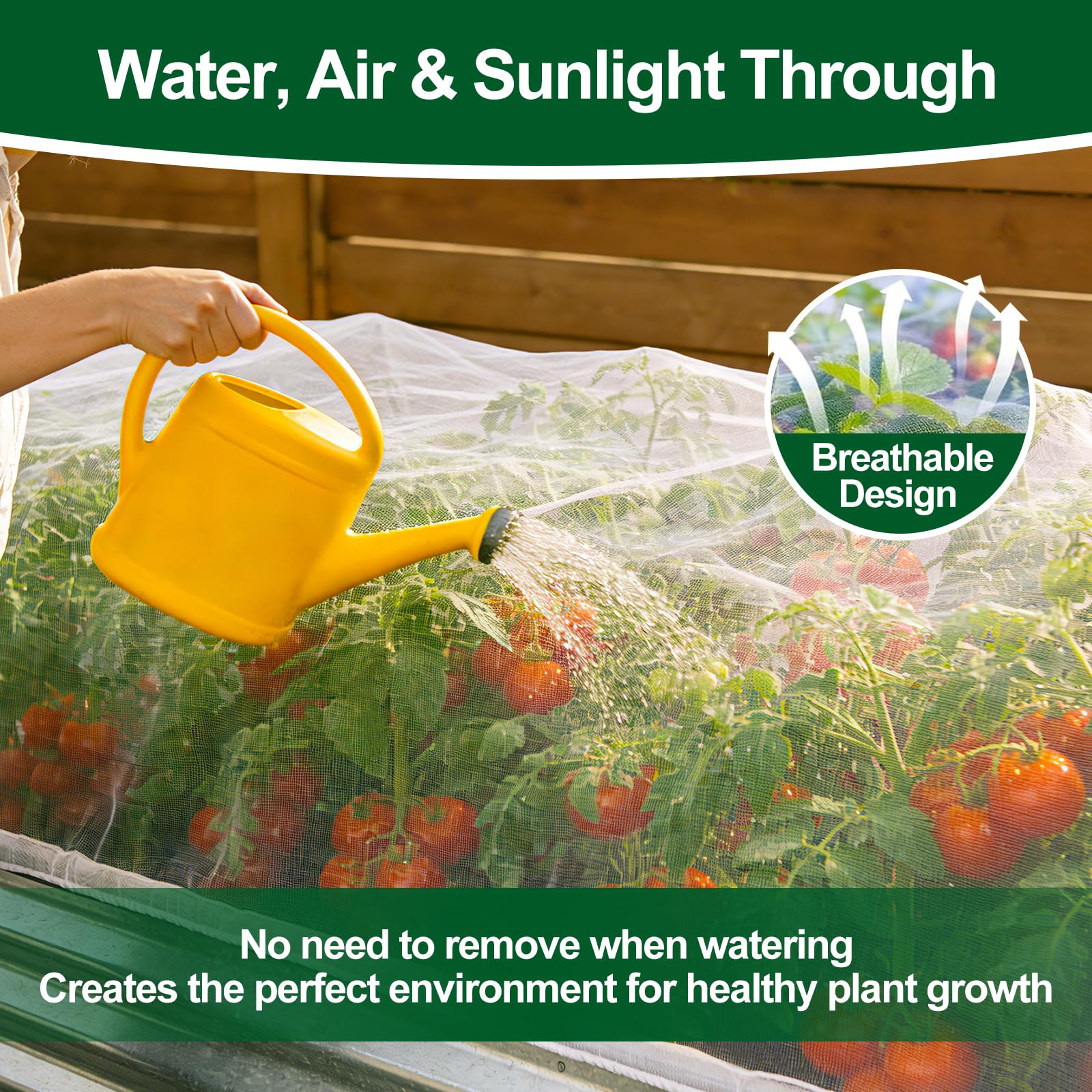 PJT breathable mesh lets air and sun reach plants.