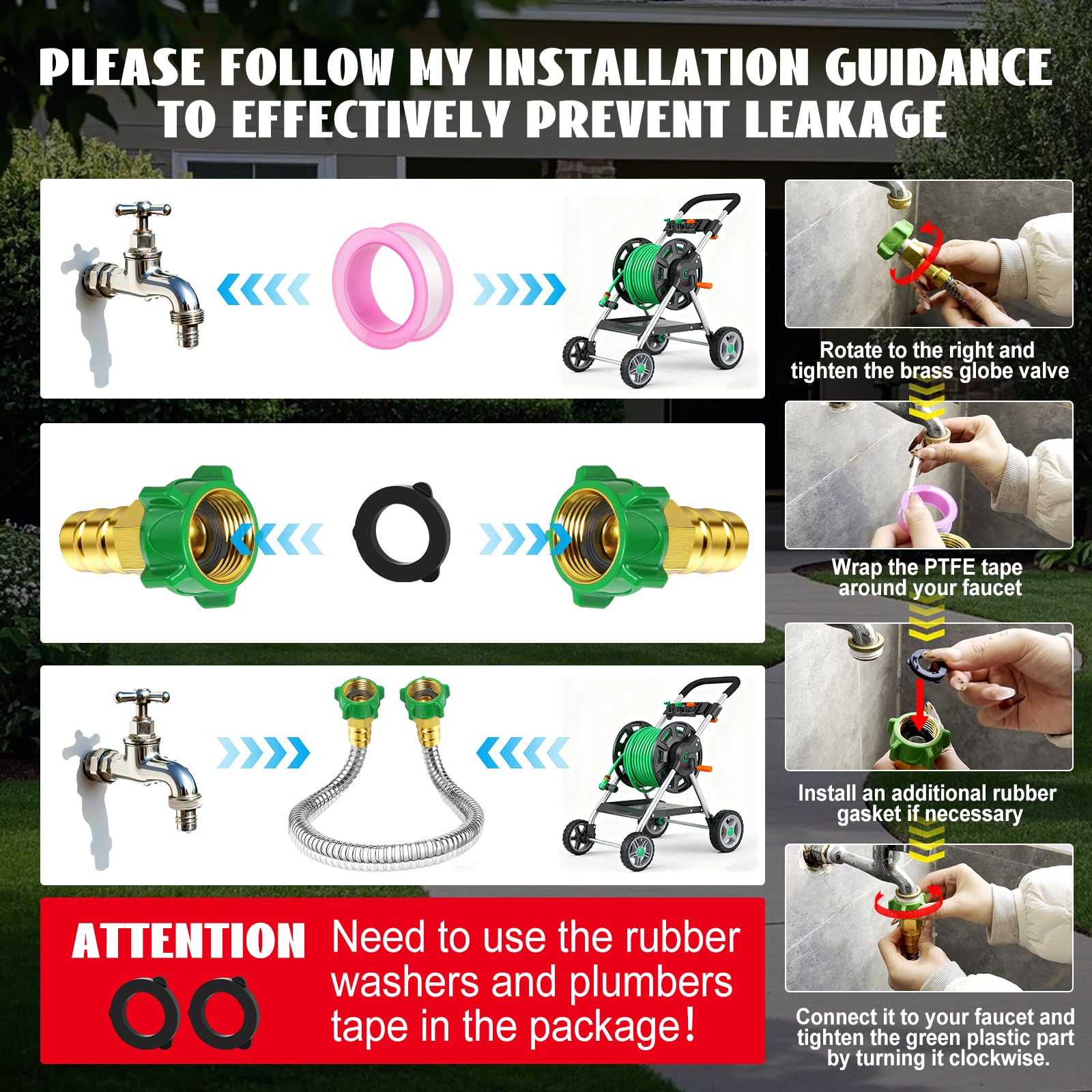 PJT hose reel adapter for easy extension and two-hose connections.