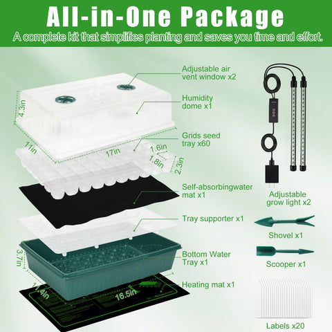 PJT self-watering base with wicking mat delivers even moisture for healthy sprouts.