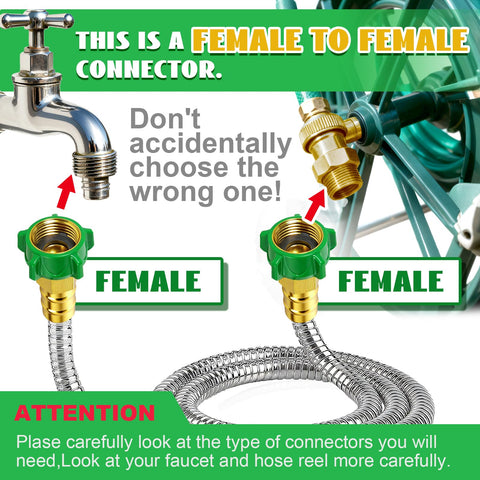PJT stainless steel hose connector close-up with brass ends for secure fittings