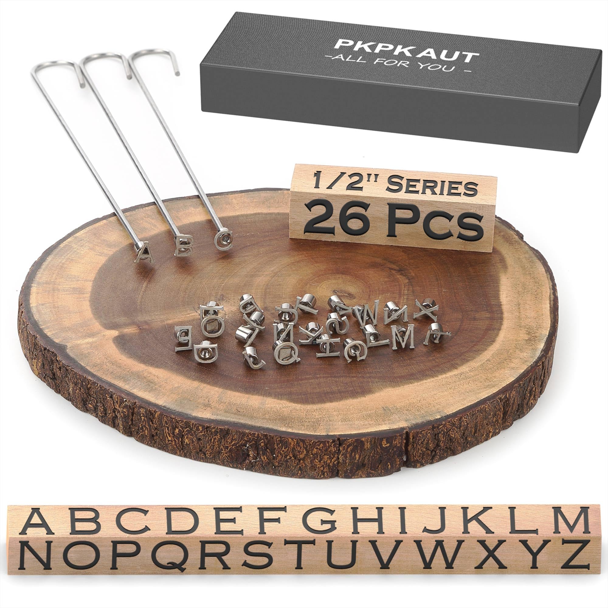 PKPKAUT 26-pc alphabet branding irons ready for DIY labeling on wood or leather