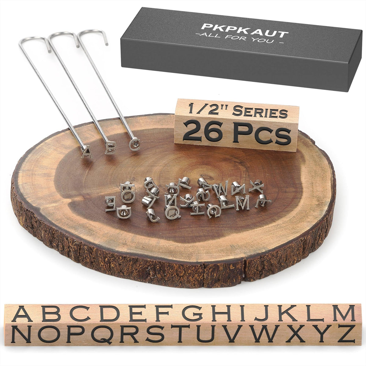 PKPKAUT 26-pc alphabet branding irons ready for DIY labeling on wood or leather