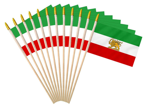PLAIEI Old Iran handheld flag 4x6 on wooden stick, ideal for indoor displays and outdoor ceremonies