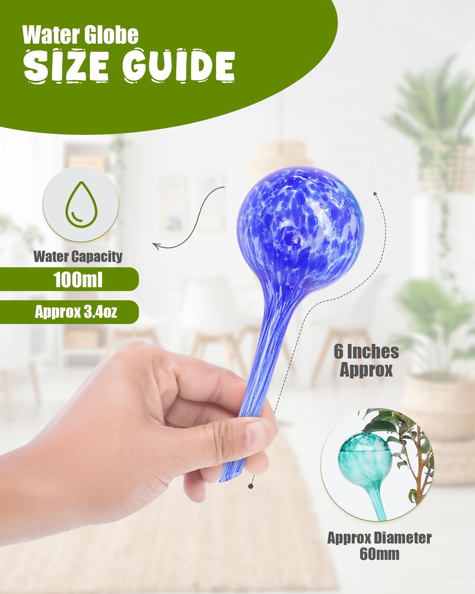 PlanKKers glass rainbow plant watering globes provide consistent moisture for thriving houseplants