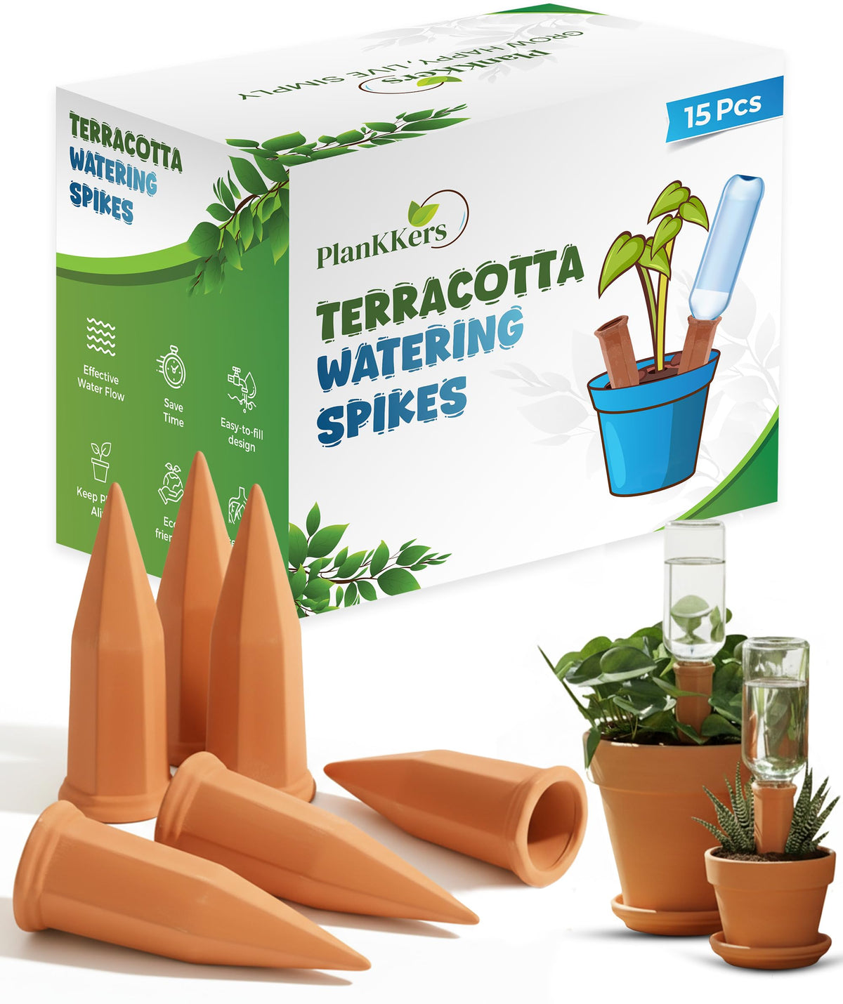 PlanKKers self-watering spikes terracotta provide steady plant hydration