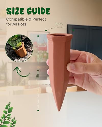 PlanKKers terra cotta watering spikes blend with garden decor while hydrating roots