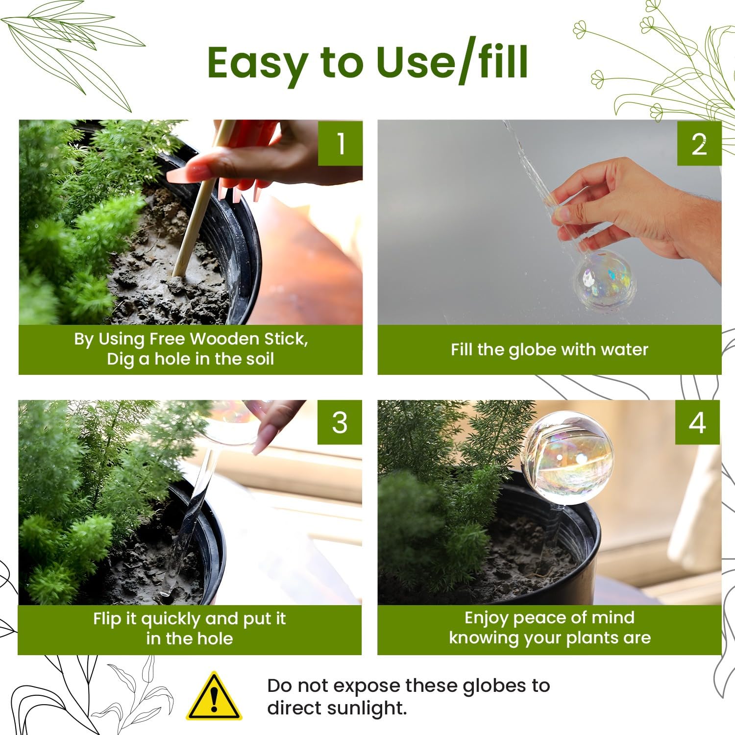 PlanKKers vacation-proof hydration globe helps plants stay vibrant while you travel.