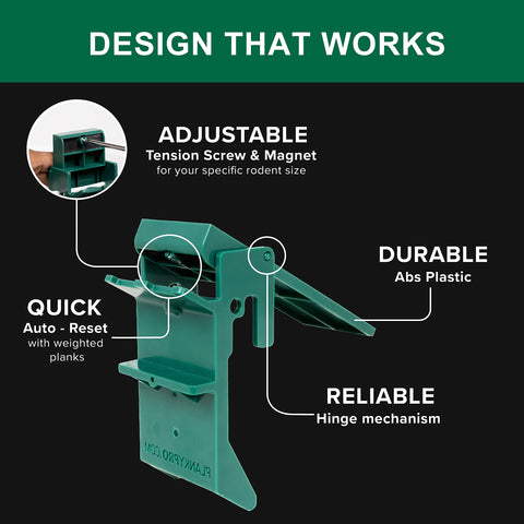 PlankyPro Walk The Plank trap assembled highlights auto-reset feature for continuous captures.