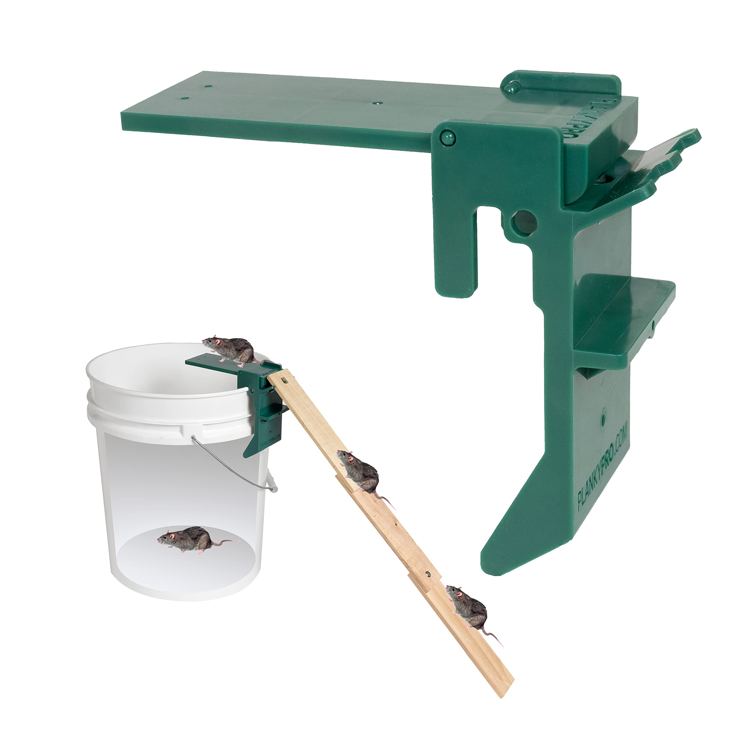 PlankyPro Walk The Plank bucket trap exterior shows durable waterproof construction for home use.