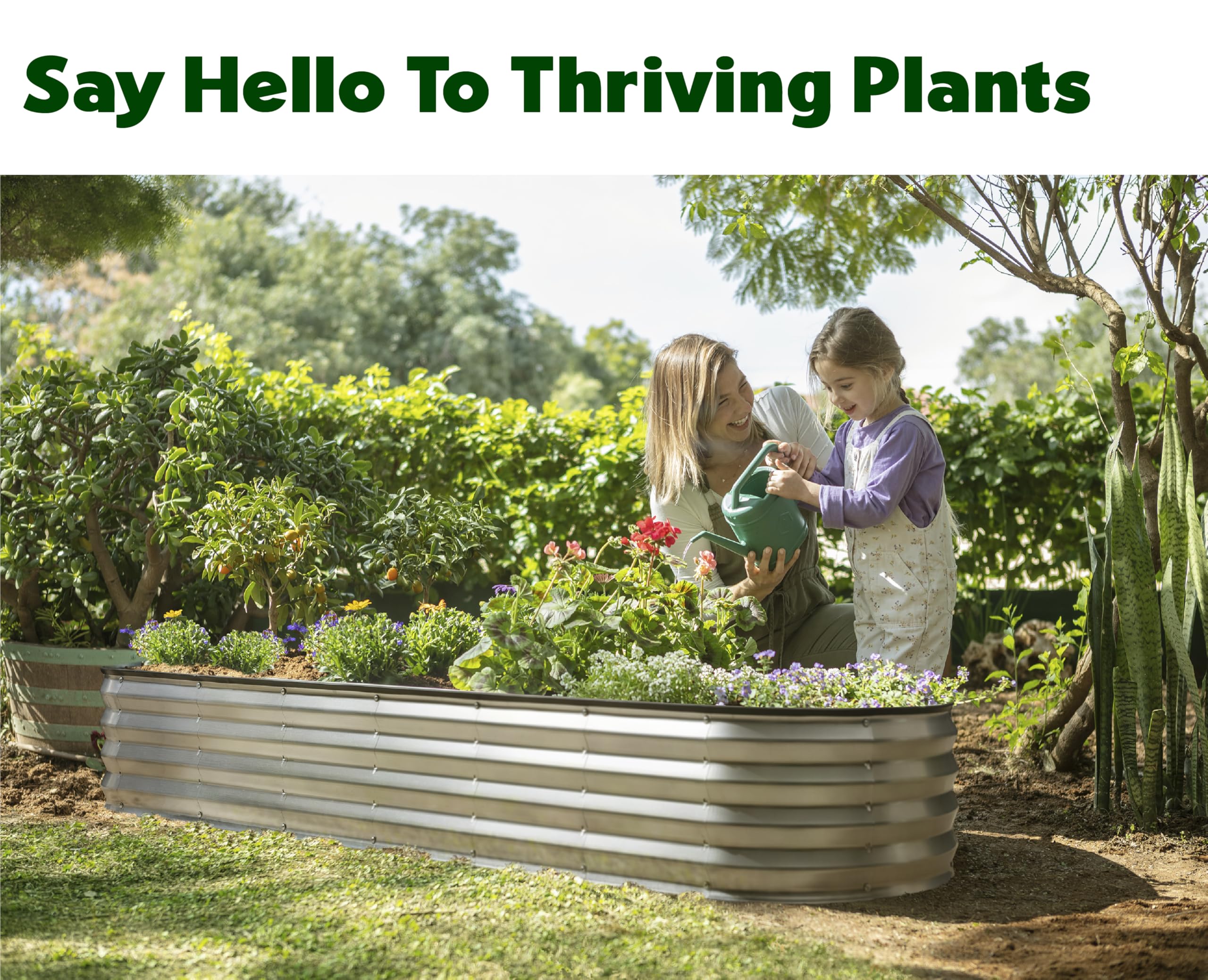 Plant & Plot bed shown filled with vegetables and flowers