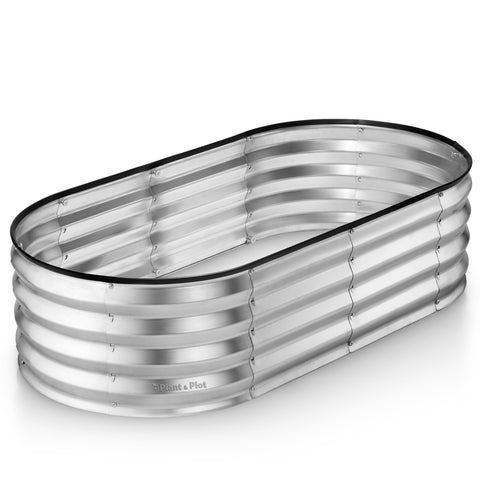 Plant & Plot galvanized raised bed front view with spacious 4×2×1 ft growing area.