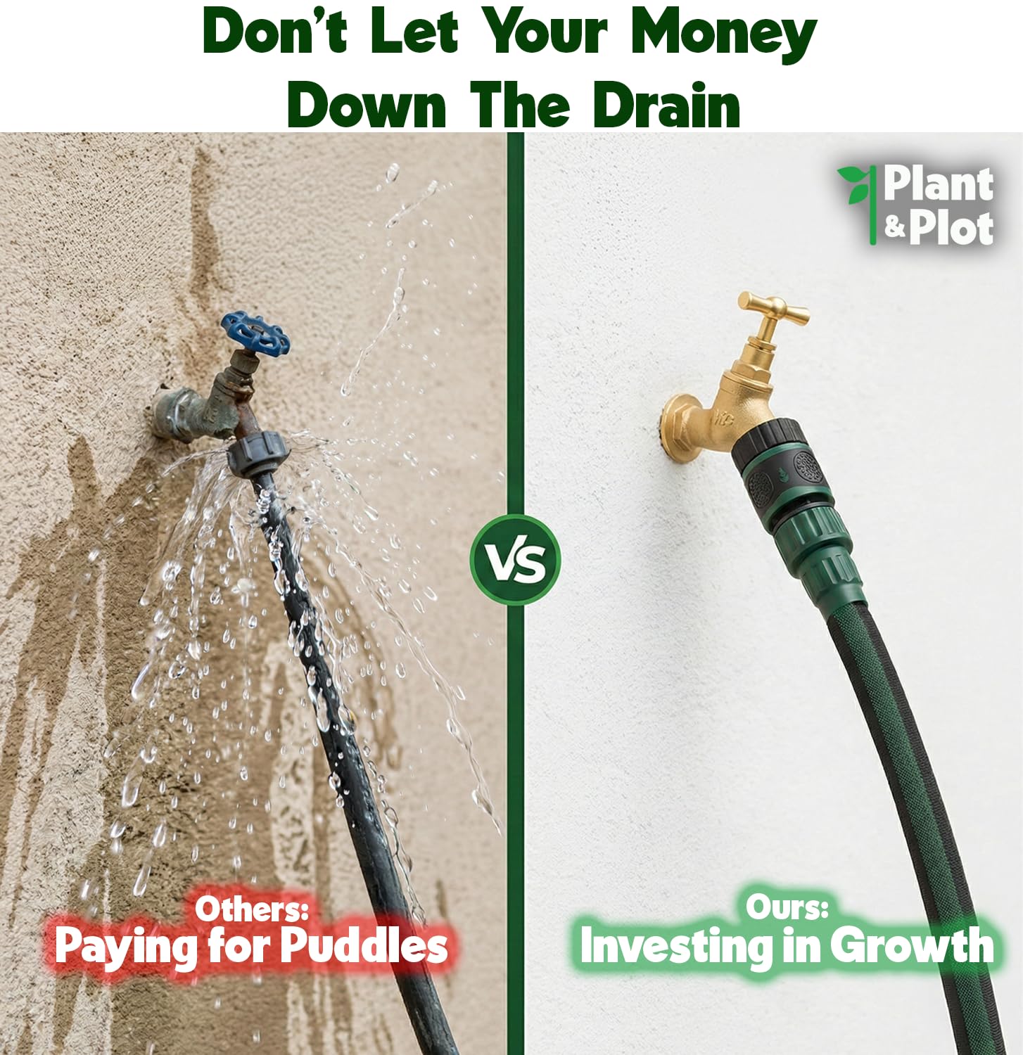 Plant & Plot quick connector provides a tight, leak-free seal for easy setup.