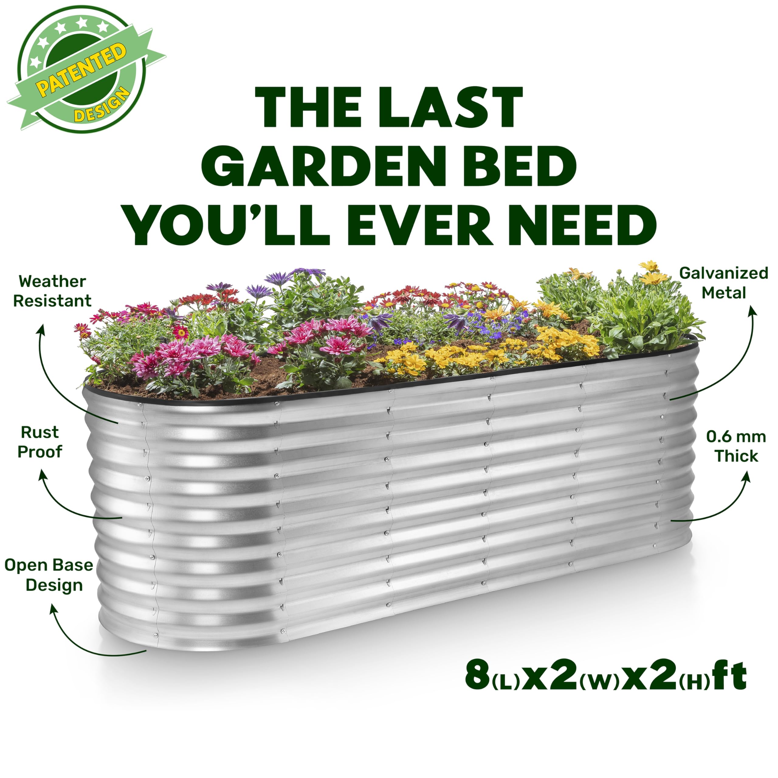 Plant & Plot silver garden box shown outdoors in a sunny yard