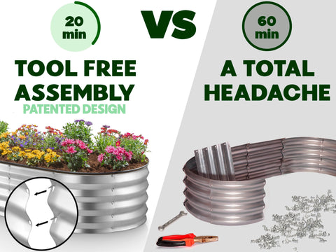 Plant & Plot tool-free assembly bed showing quick setup for busy gardeners.