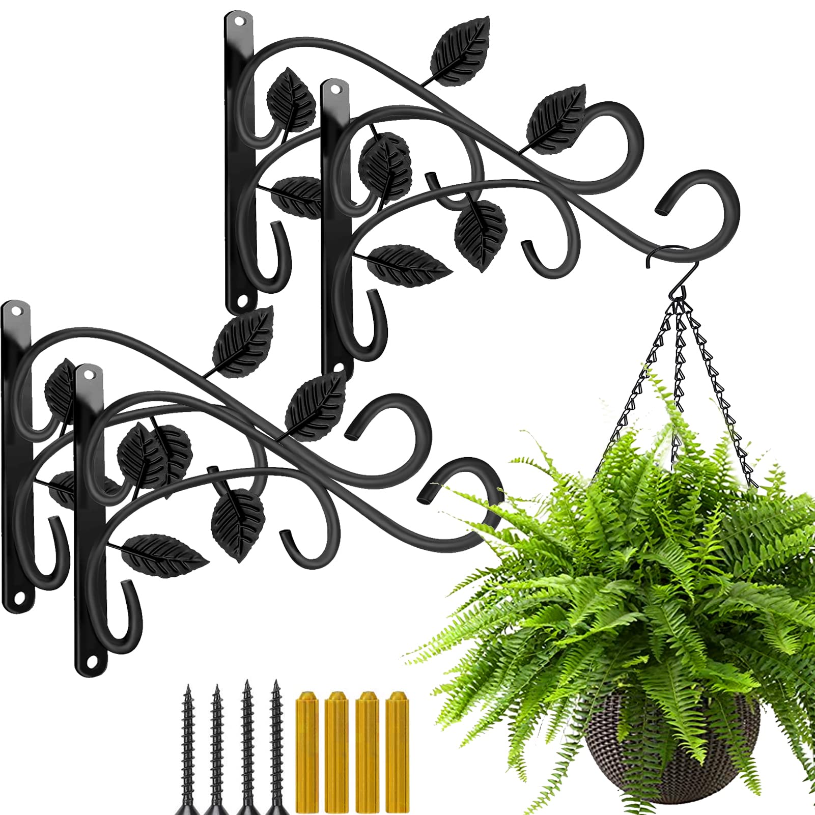 Plant Castle 4-pack metal hanger brackets for versatile wall hanging and garden decor