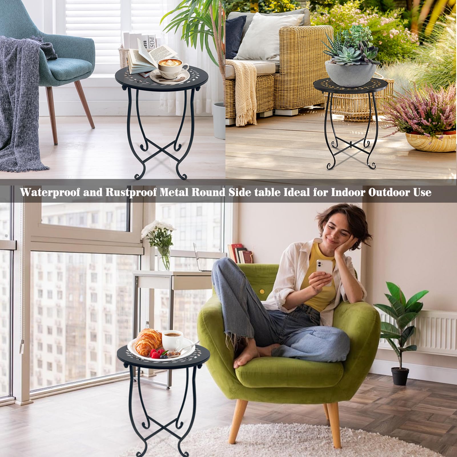 Plant Castle round side table set 2, welded metal legs for sturdy outdoor use.