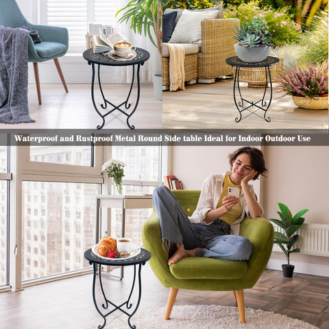 Plant Castle round side table set 2, welded metal legs for sturdy outdoor use.
