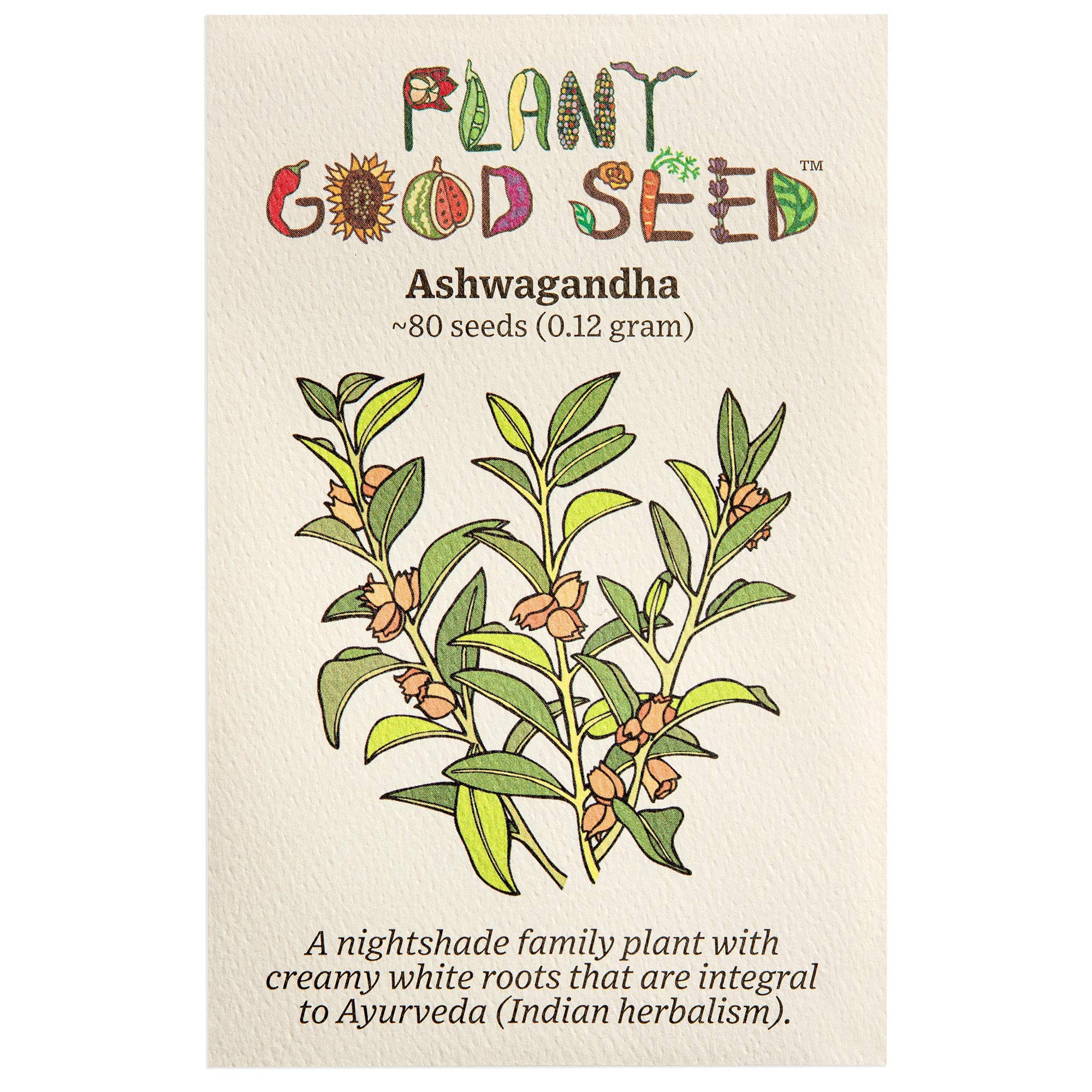 Plant Good Seed Ashwagandha seeds packet shown for reliable organic gardening.