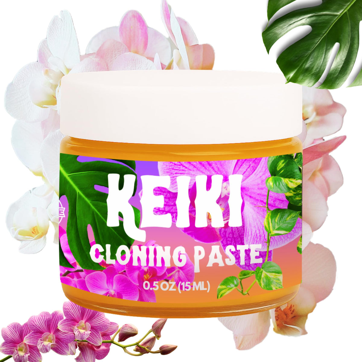 Plant Joy Keiki Paste jar closeup showing easy growth activation for orchids and houseplants.