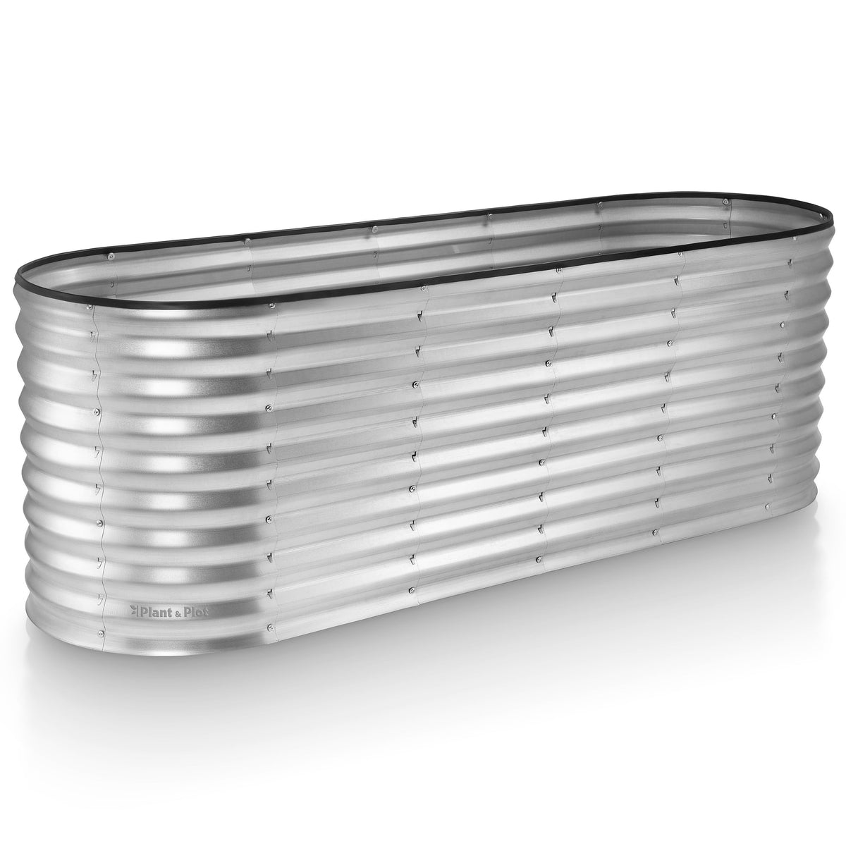 Plant & Plot galvanized raised bed front view, durable for outdoor vegetables and flowers.