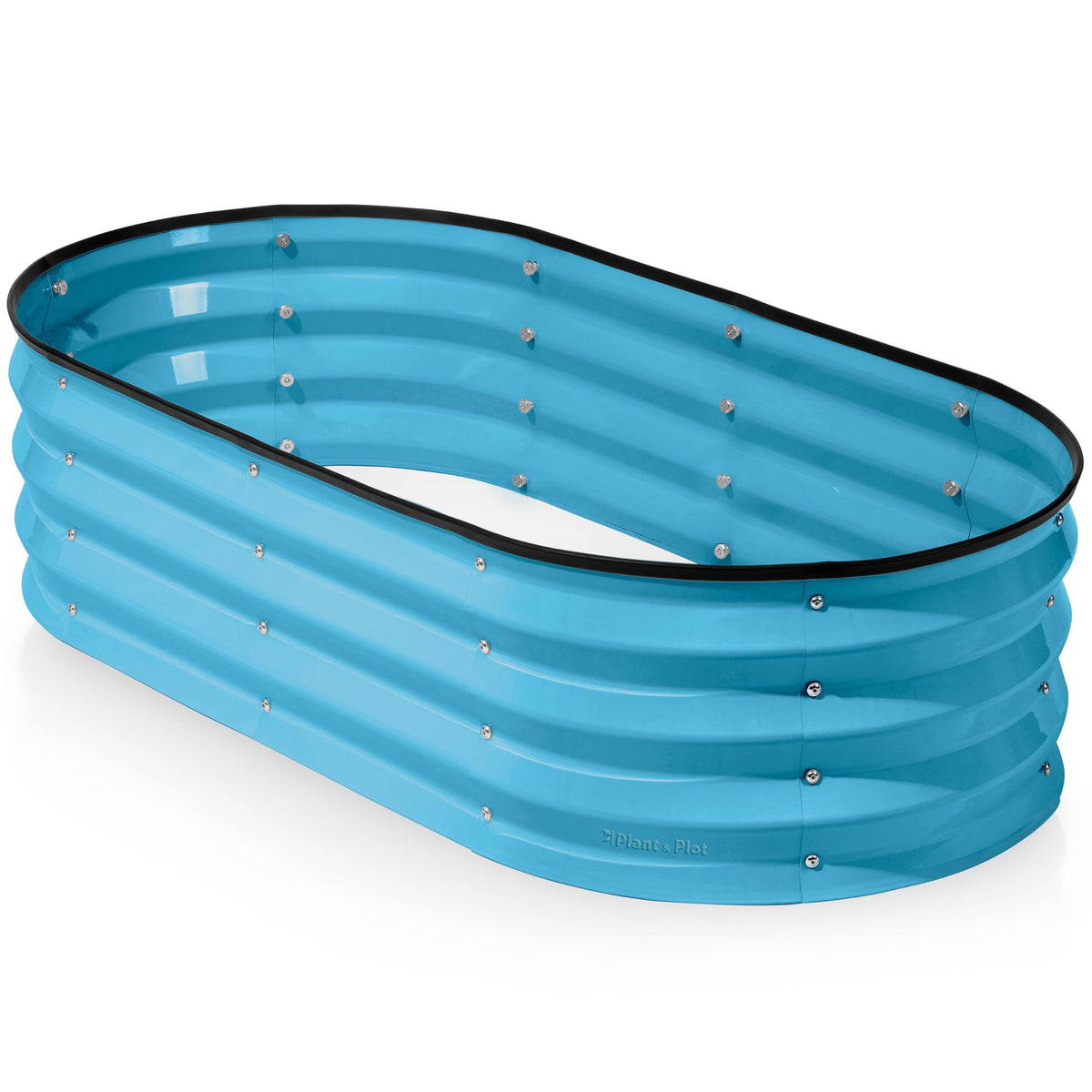 Plant & Plot galvanized raised bed teal front view highlighting sturdy, weatherproof garden solution.