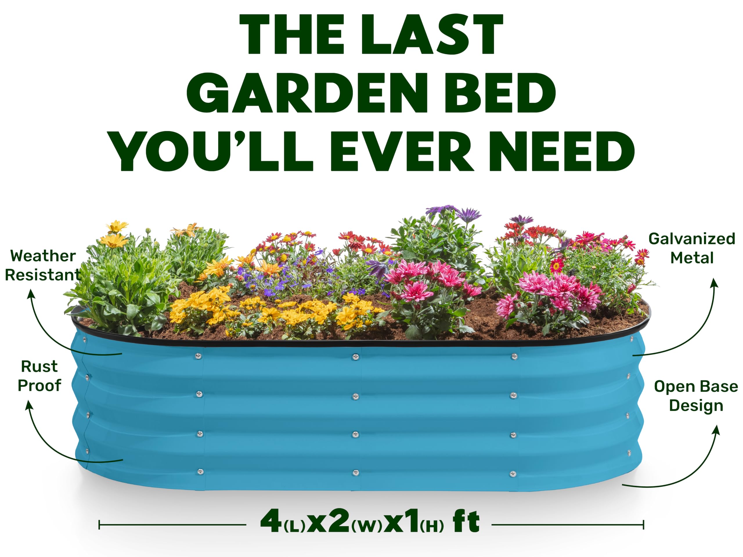 Plant & Plot teal garden bed close-up showing quick assembly and durable metal.