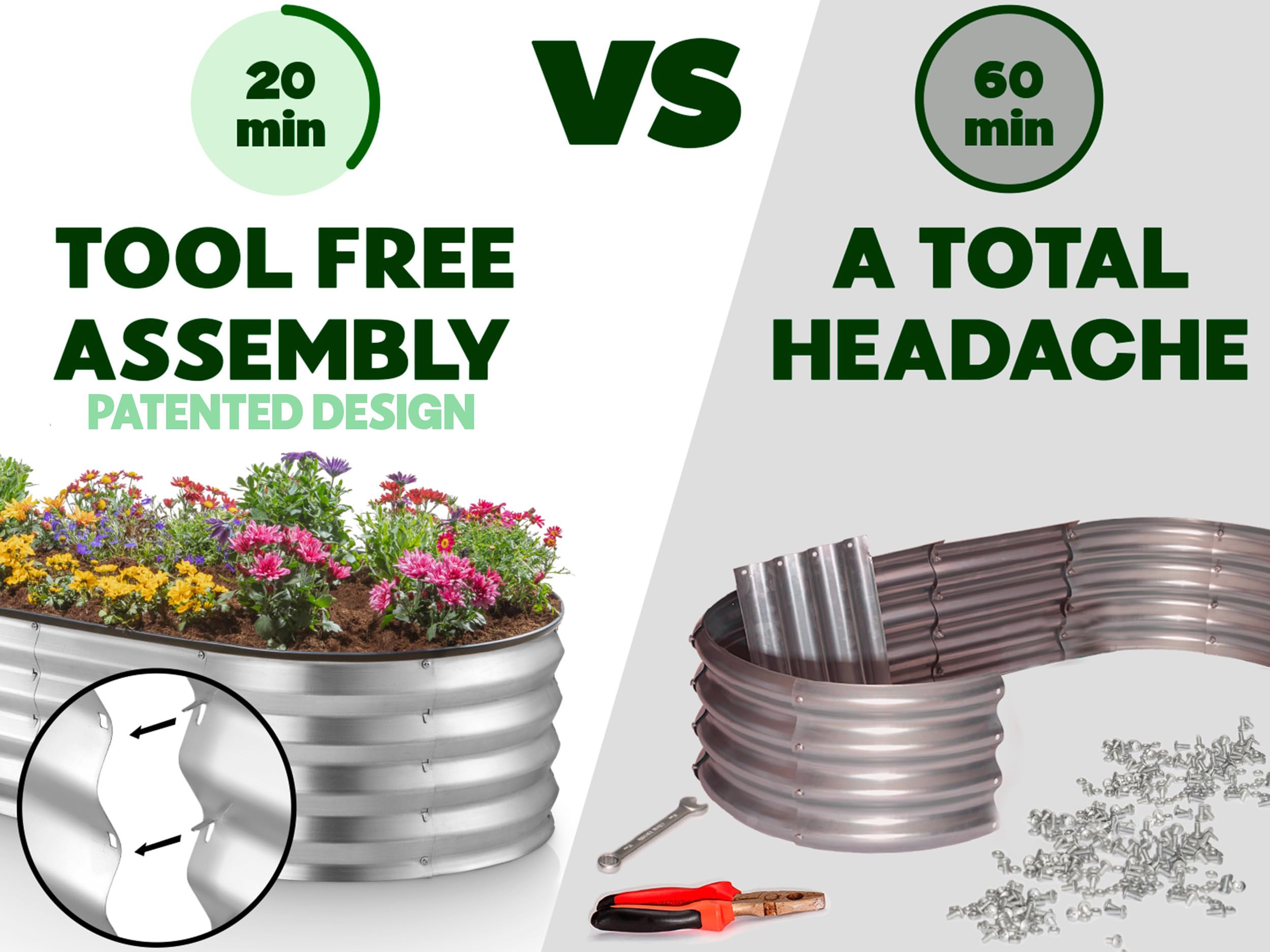 Plant & Plot tool-free assembly bed enables quick setup.