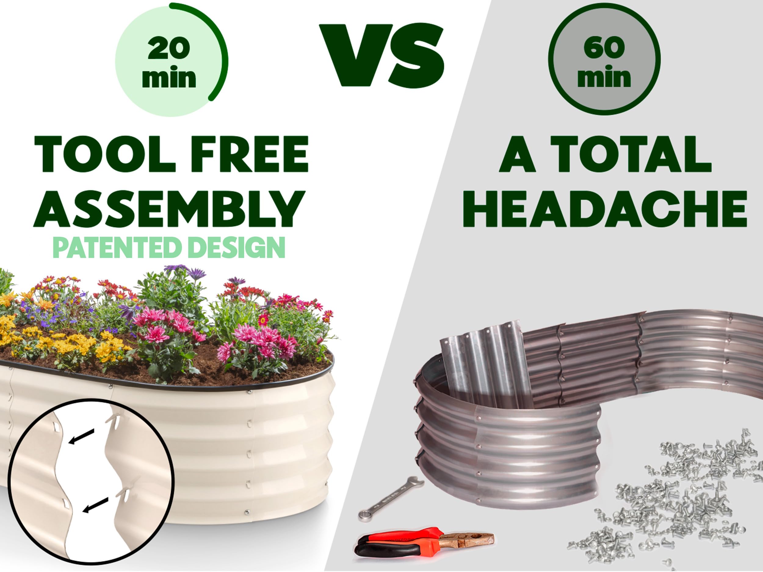 Tool-free assembly of Plant & Plot bed for a fast setup.