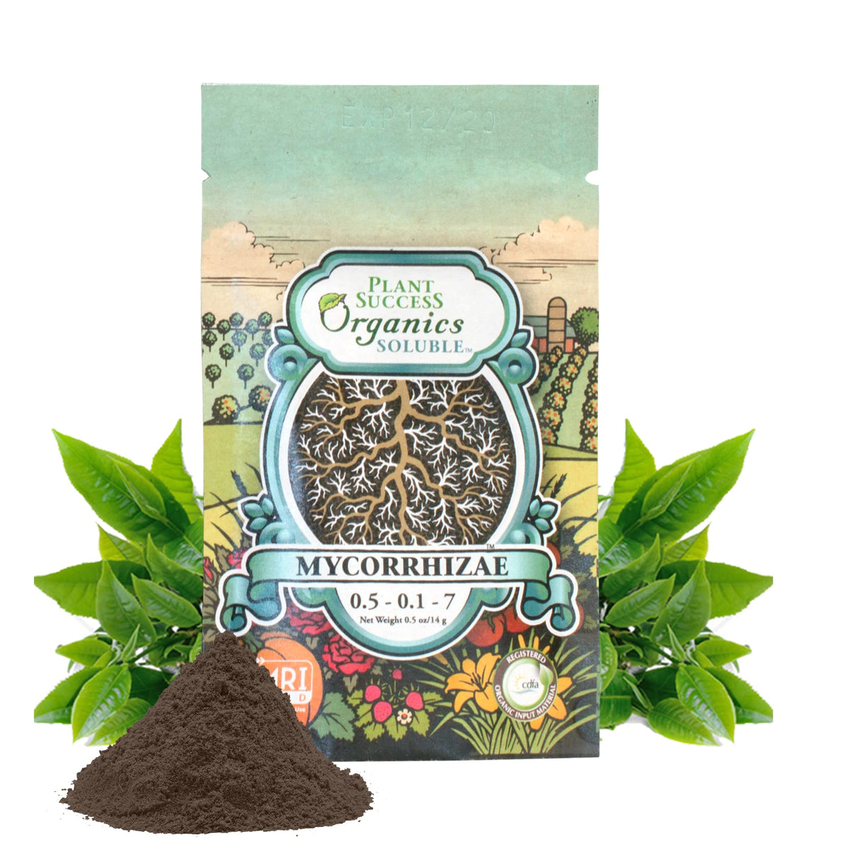 Plant Success Organics Soluble Mycorrhizae half-ounce bottle pour boosts watering-in benefits for established plants