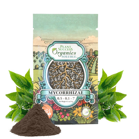 Plant Success Organics Soluble Mycorrhizae half-ounce bottle pour boosts watering-in benefits for established plants