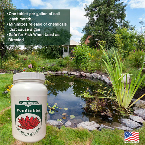 PondTabs nutrient label shows the 10-14-8 formula for targeted release.