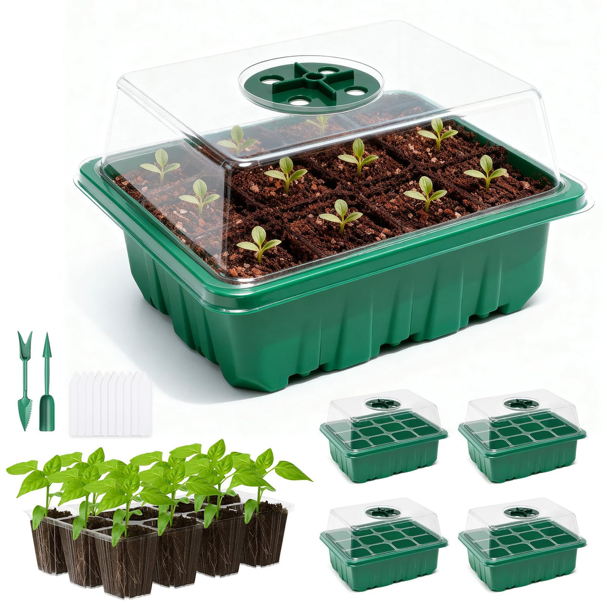 PlantaPulse seed starter tray with humidity dome enables controlled humidity for strong seedlings.