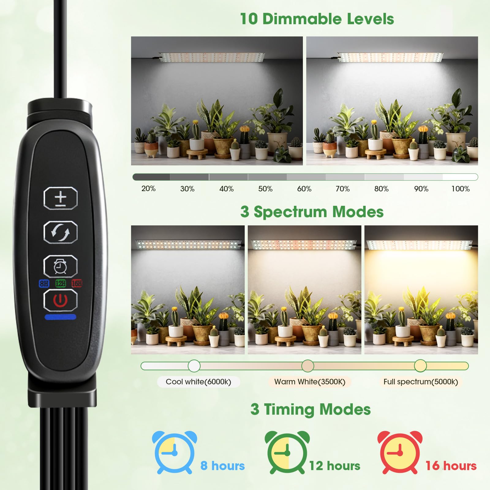 PlantaPulse panel timer options to automate light cycles.
