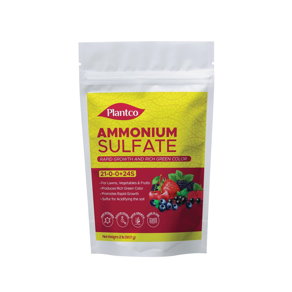 PlantCo Ammonium Sulfate 21-0-0 bag ready for use, compact 2 lb packaging.
