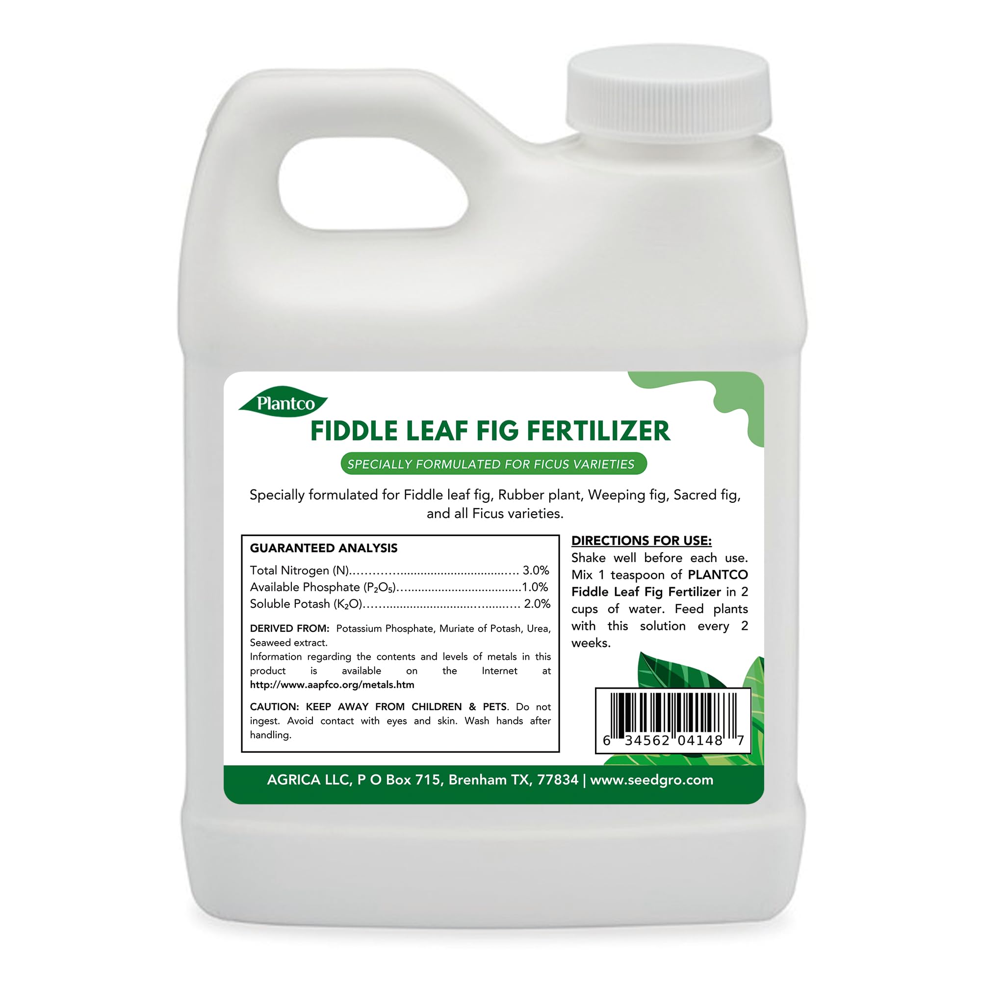 Plantco Fiddle Leaf Fig Fertilizer concentrate for easy indoor feeding.