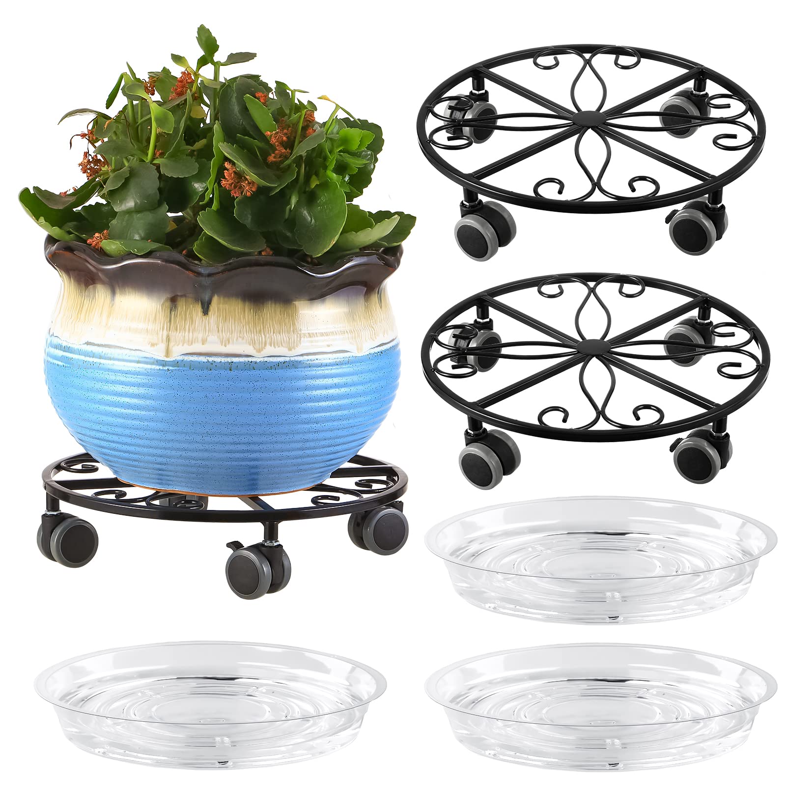Planterhoma 3-pack plant caddy with wheels moving heavy pots indoors and outdoors