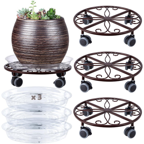 Planterhoma 3-pack plant caddy with wheels in bronze finish for effortless indoor repositioning