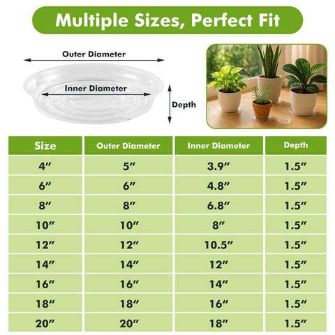 Planterhoma 8-inch clear saucer prevents spills on furniture and counters.
