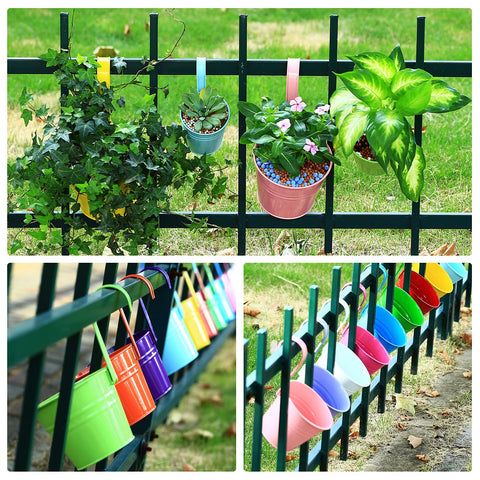Planterhoma colorful railing planters showcase durable metal construction outdoors.