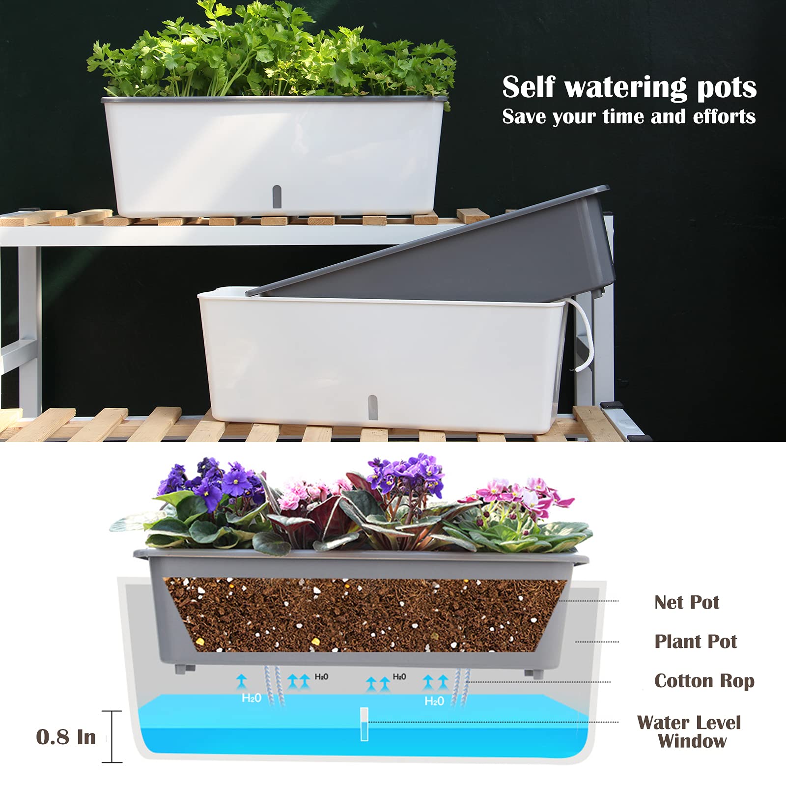 Planterhoma drainage-hole access for simple overflow management.