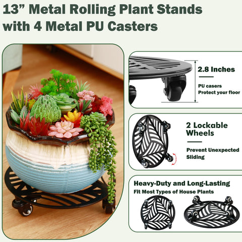 Planterhoma heavy-duty iron caddy supports up to 260 lbs for large plants.
