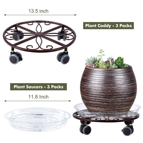 Planterhoma heavy-duty dolly with bronze wheels supports up to 110 lbs