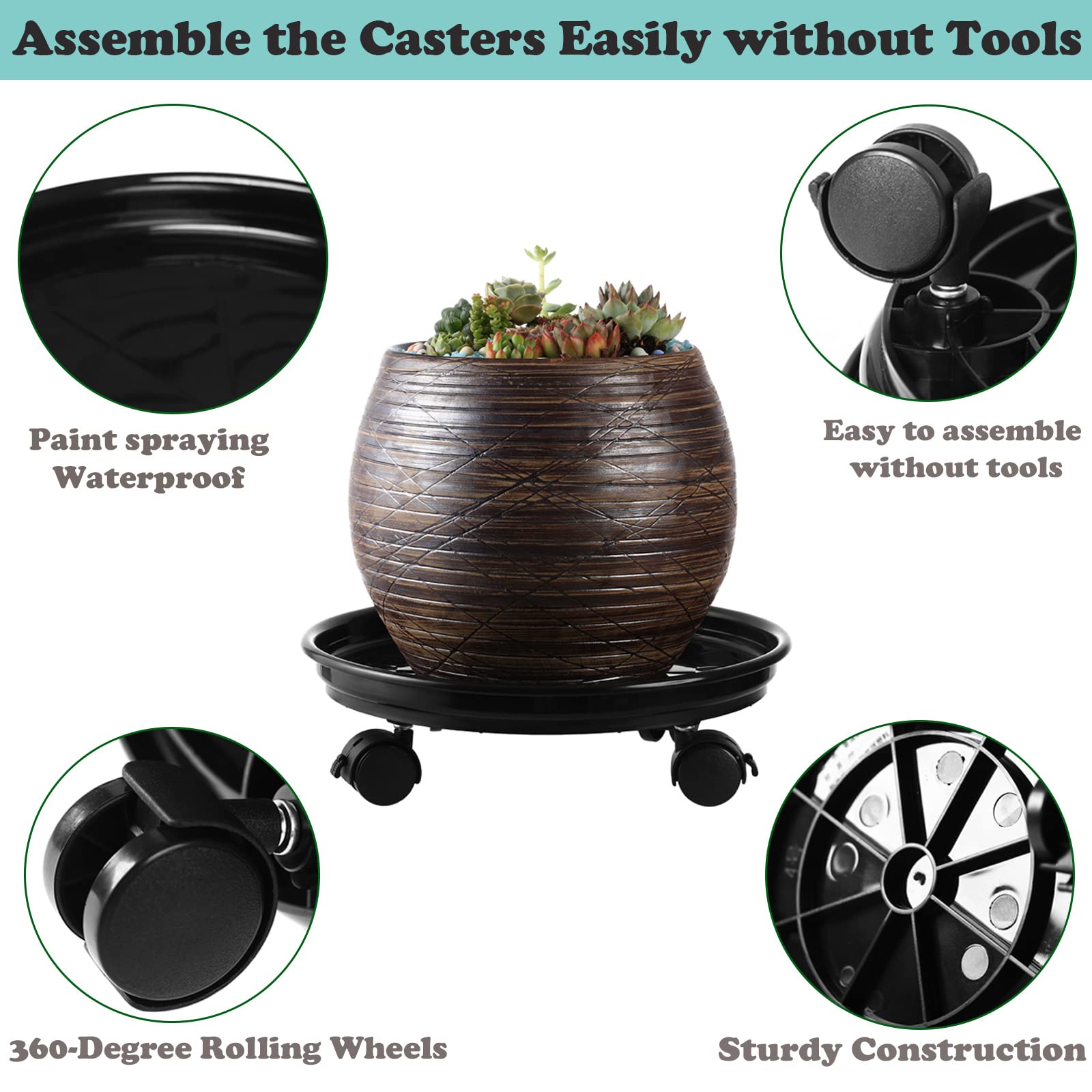 Planterhoma heavy-duty plastic plant dolly supports up to 120 lbs for large pots