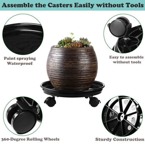 Planterhoma heavy-duty plastic plant dolly supports up to 120 lbs for large pots