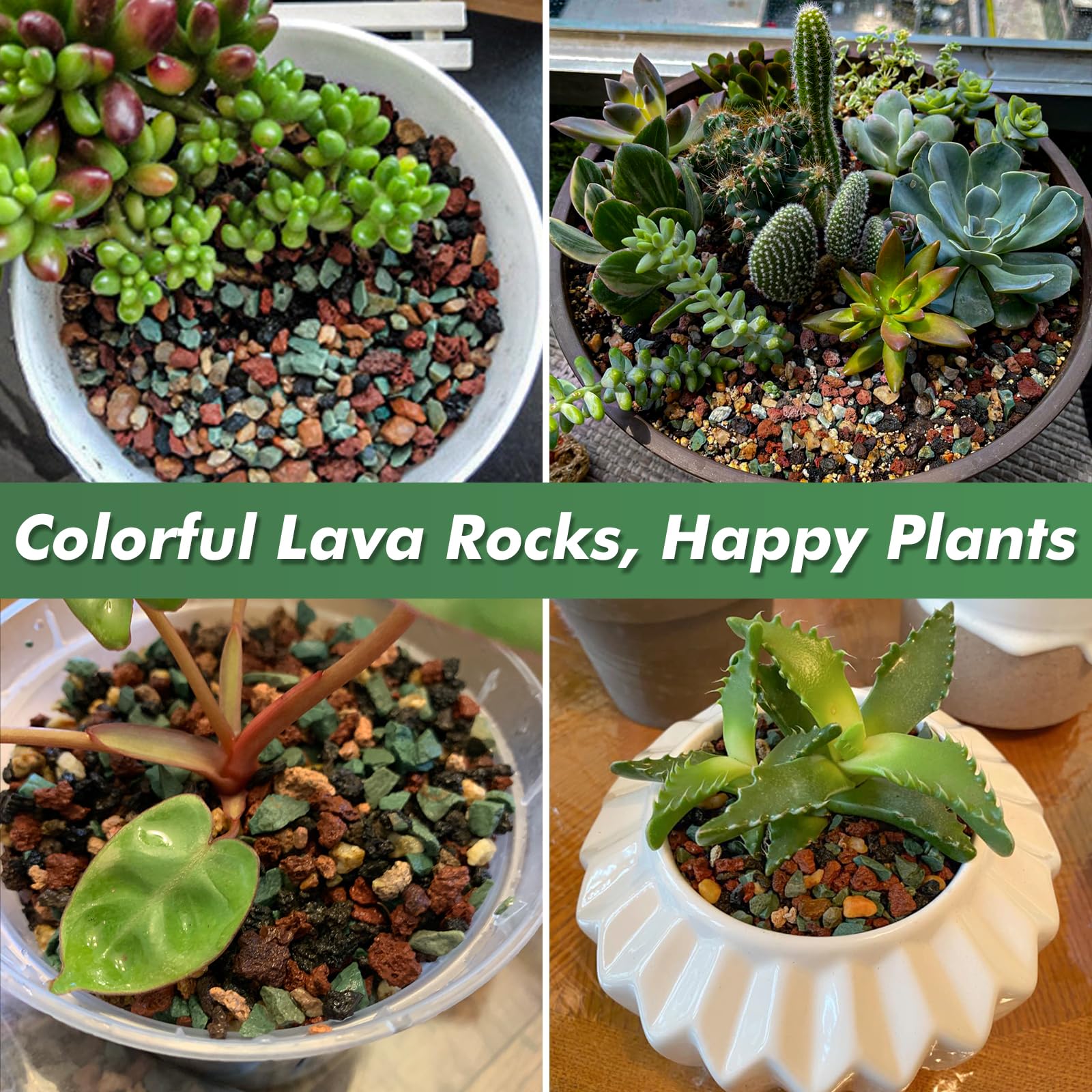 Planterhoma lava rocks as top dressing for containers adds color and structure