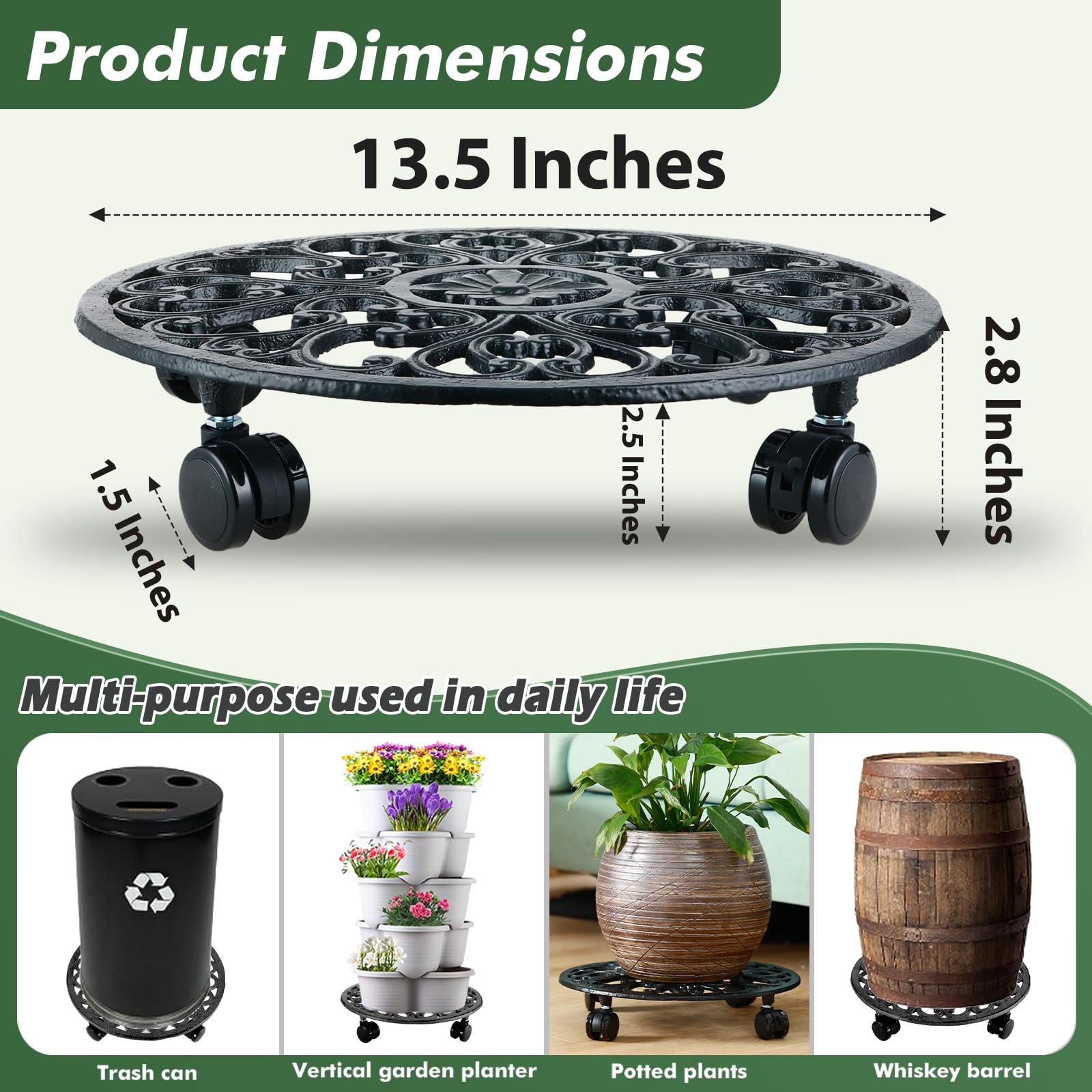 Planterhoma movable plant dolly with saucers protects floors and surfaces