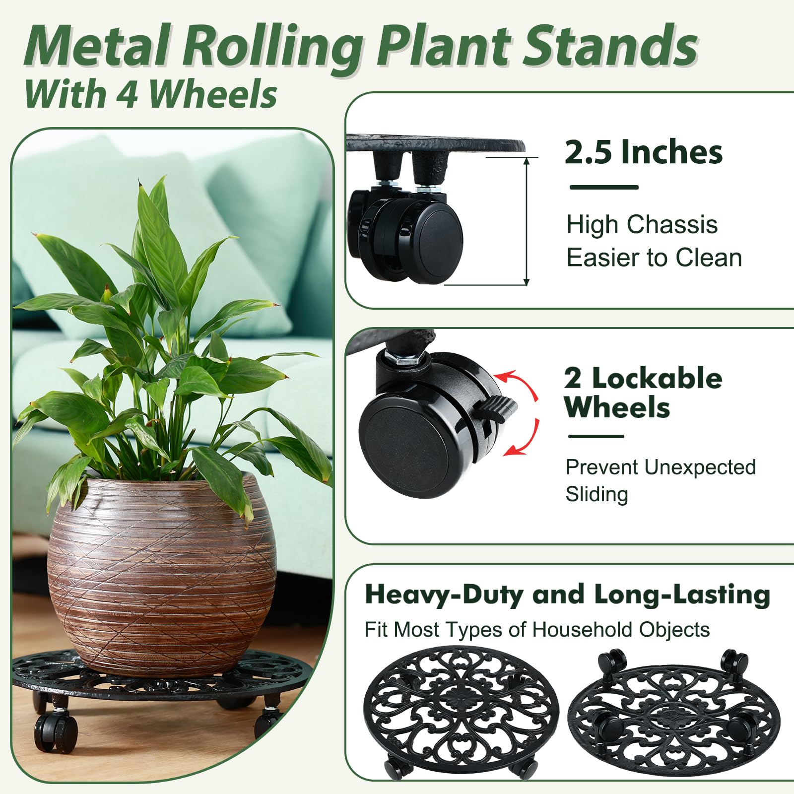 Planterhoma plant stand with wheels locks for secure placement and safety