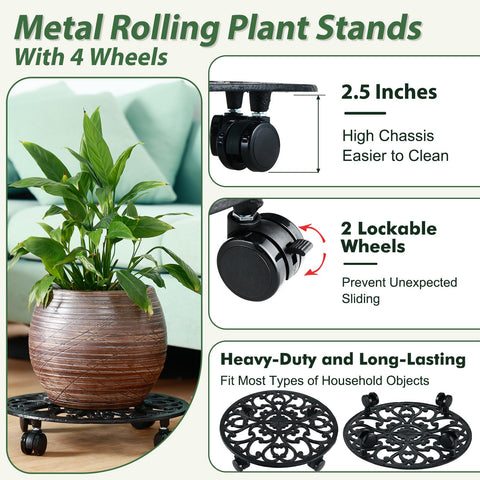 Planterhoma plant stand with wheels locks for secure placement and safety